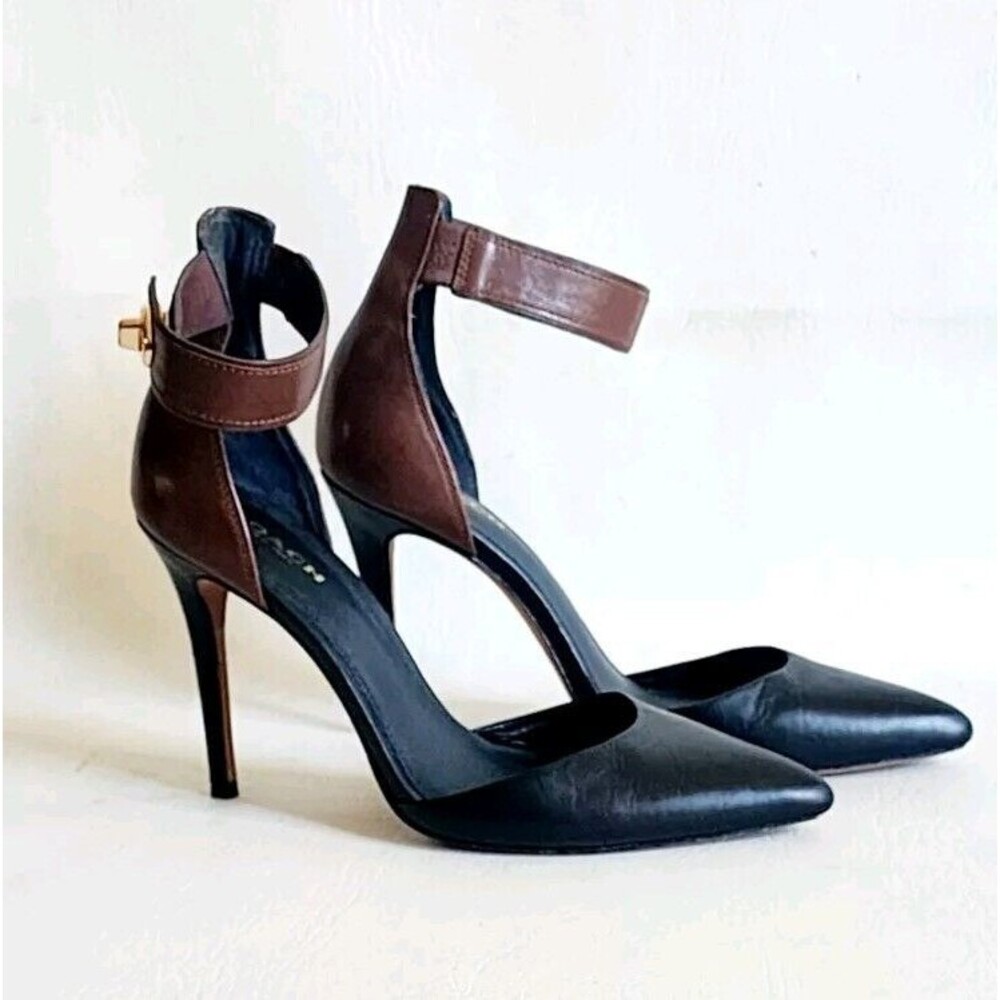 Coach Housten Two Toned Ankle Strap Turn Lock Heels Size US 6.5 B